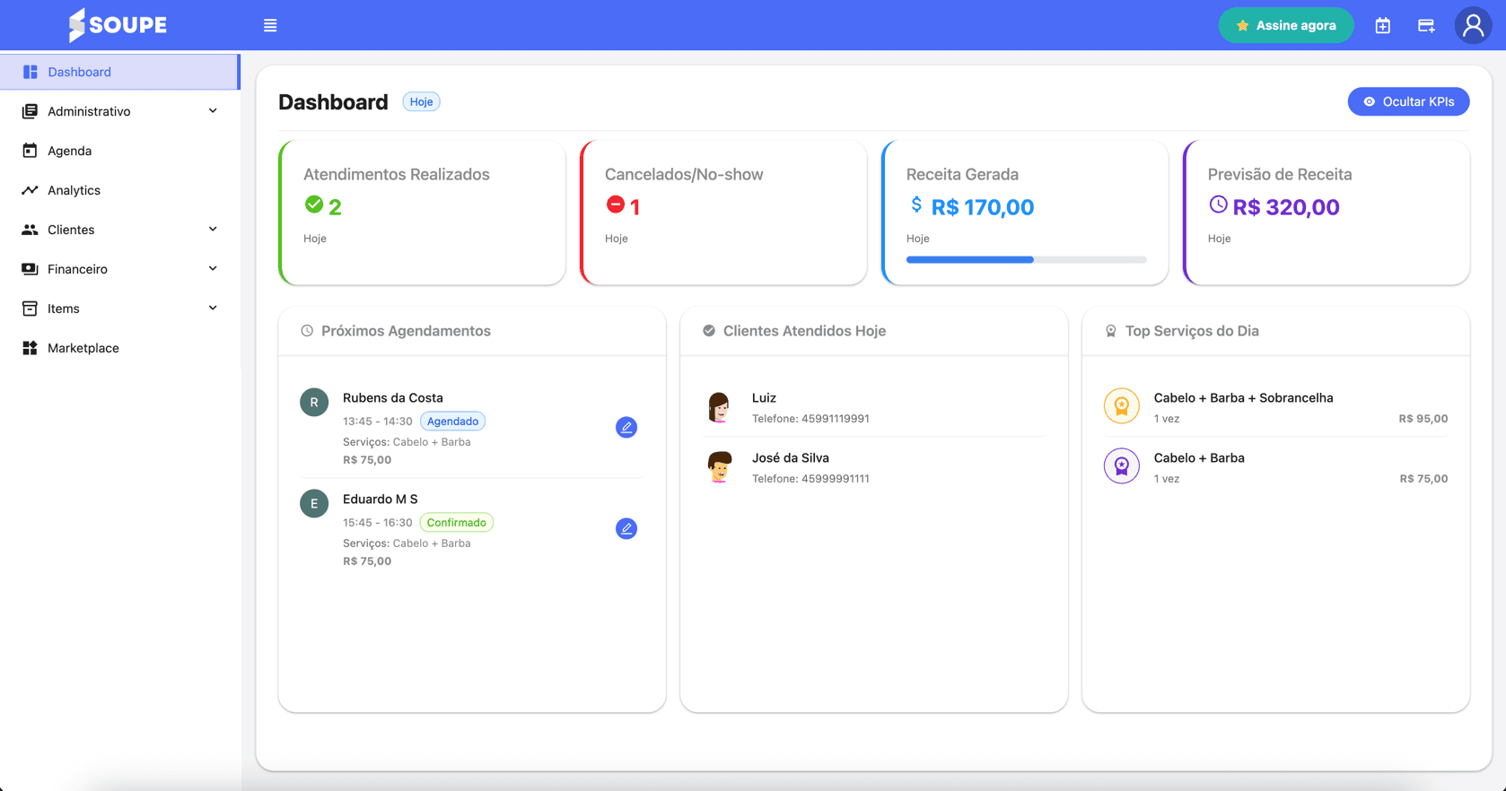 Dashboard da plataforma Sencia